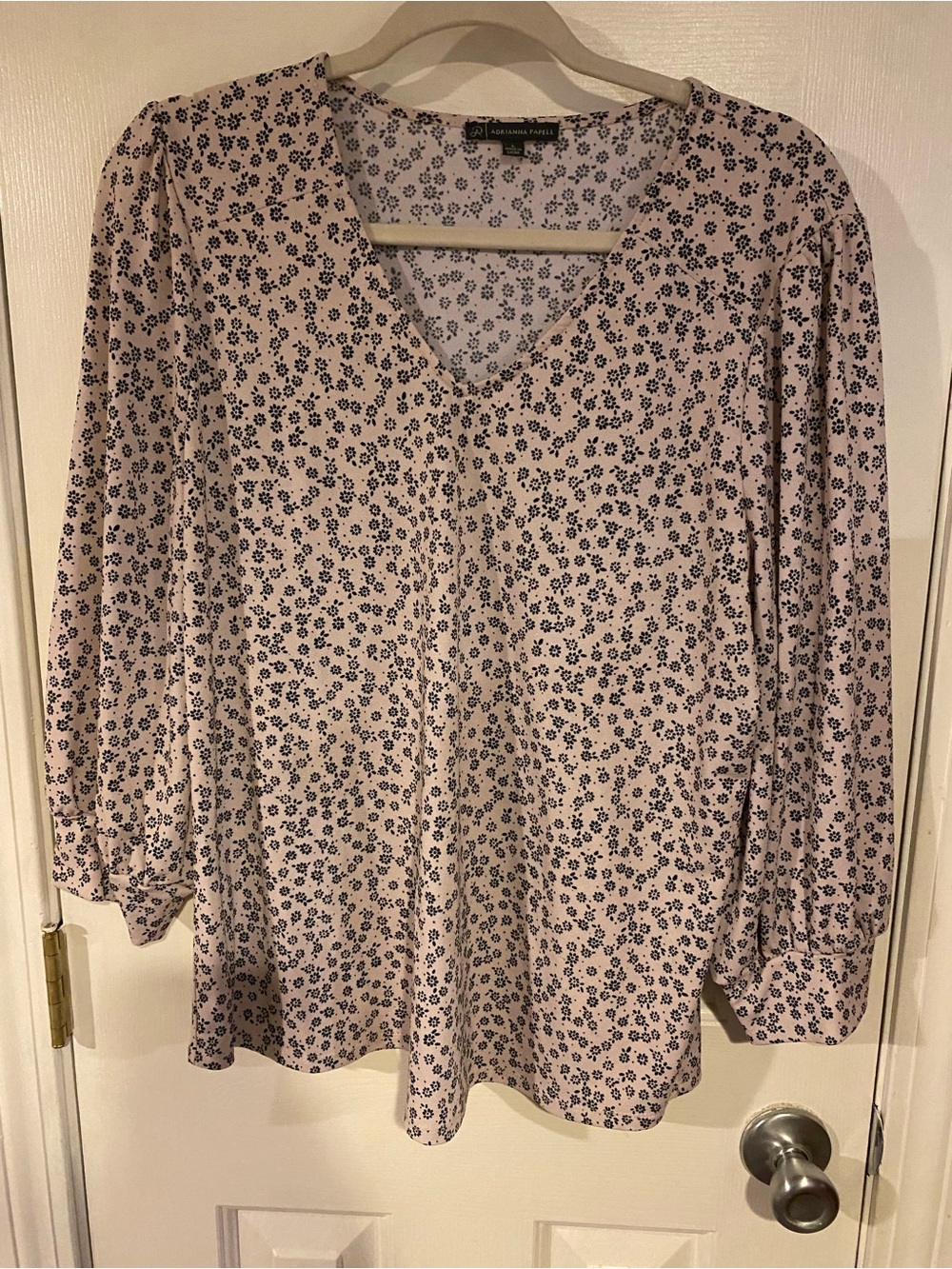 Adrianna Papell Light Pink Blouse with Black Floral Print